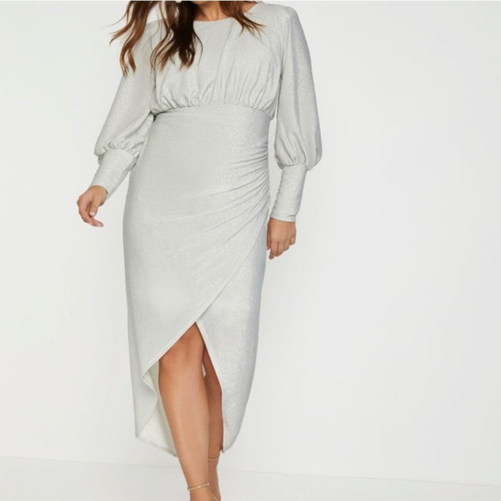 Eloquii Bridal Plus Size White Glitter Maxi Dress Long Sleeve Dress